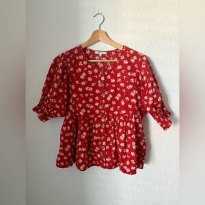Madewell Red Cotton Puff Sleeve Top